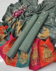 3 Pc Unstitched Self Jacquard Wool/Dhanak