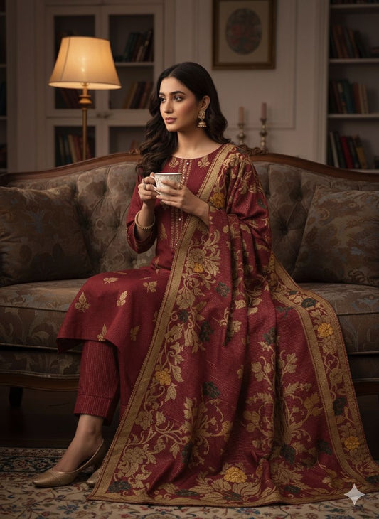 3 Pc Unstitched Leather Peach Wool (kBS0521)