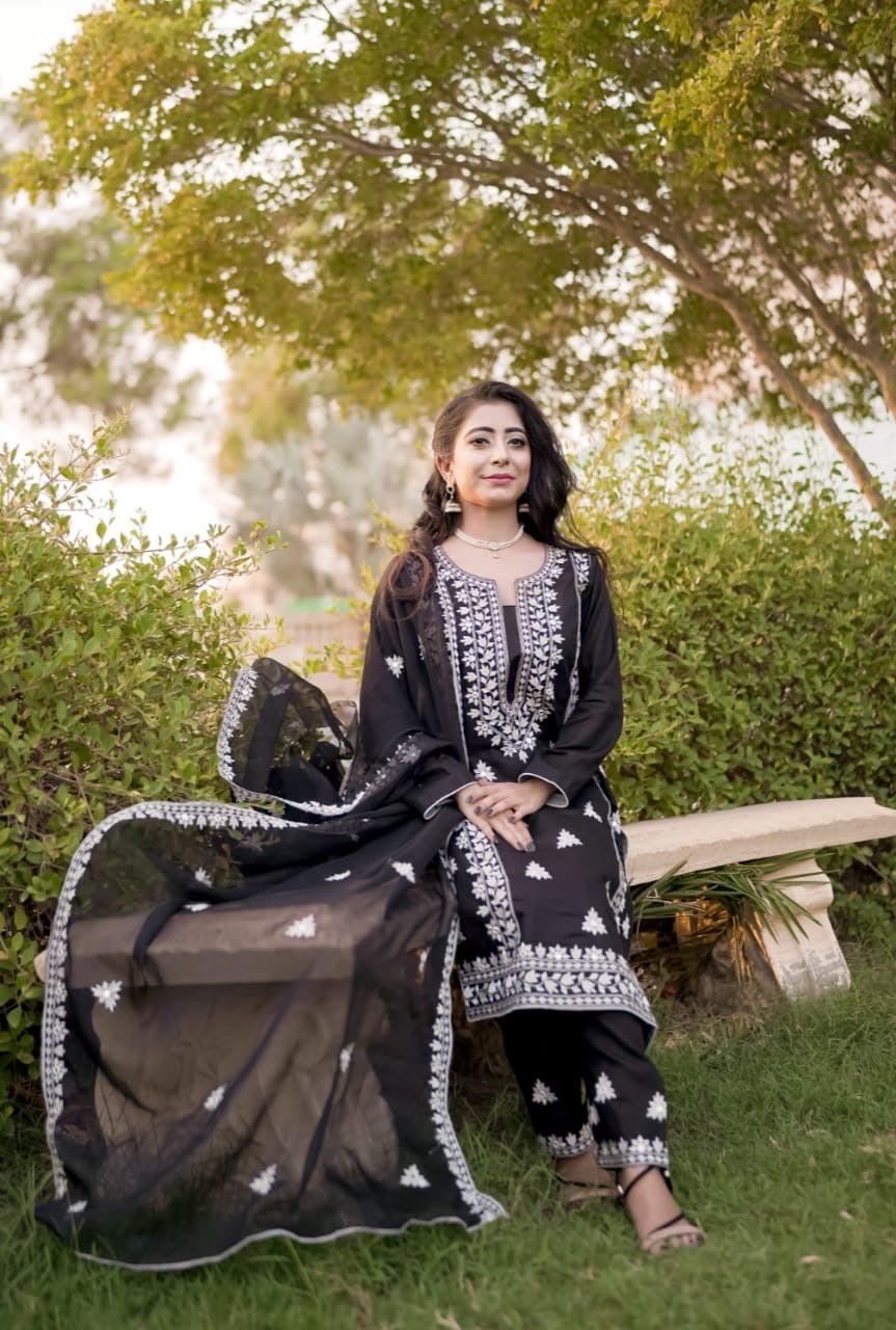 3 pc Unstitched Black n White lawn Collection