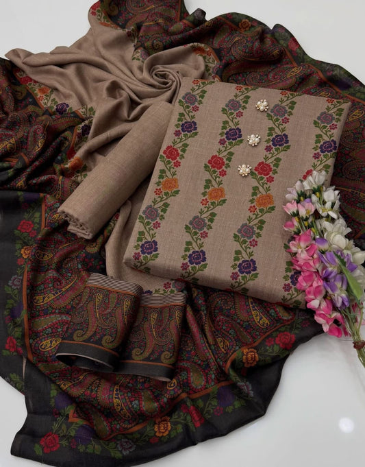 3 Pc Unstitched Kalamkari Pashmina Wool