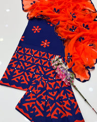3 Pc Unstitched Handmade Applic Lawn