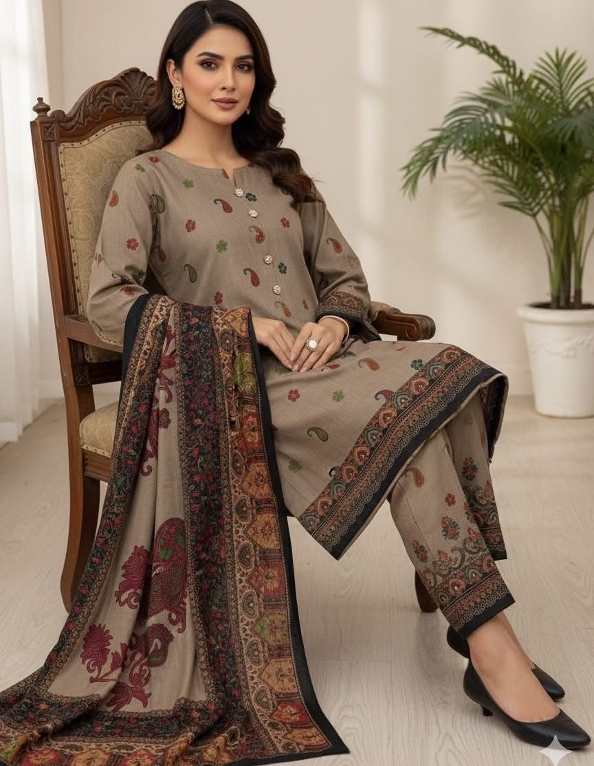 3 Pc Unstitched Kalamkari Pashmina Wool