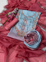 3 Pc Unstitched Shamoze Silk Embroidered