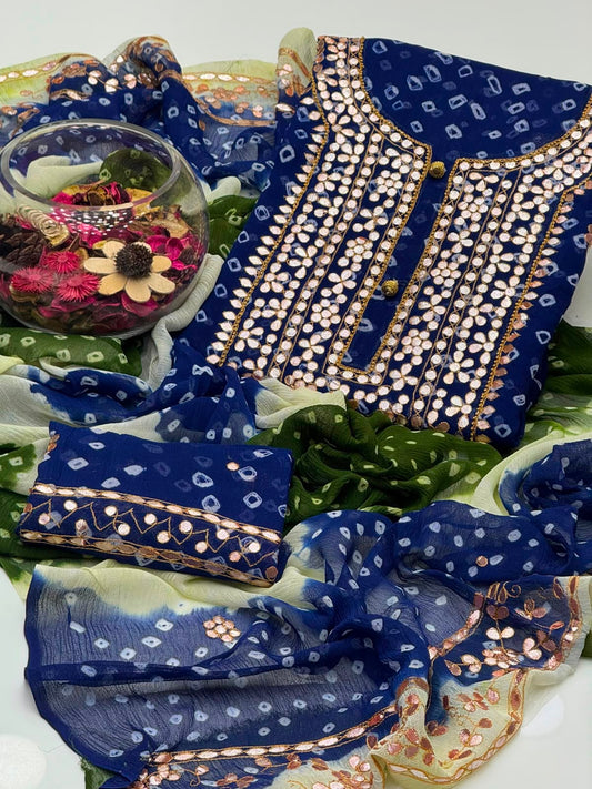 2 Pc Bamber Chiffon Handmade Chunri Gotta