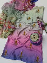 3 Pc Unstitched Shamoze Silk Digital Print Pearl Beads