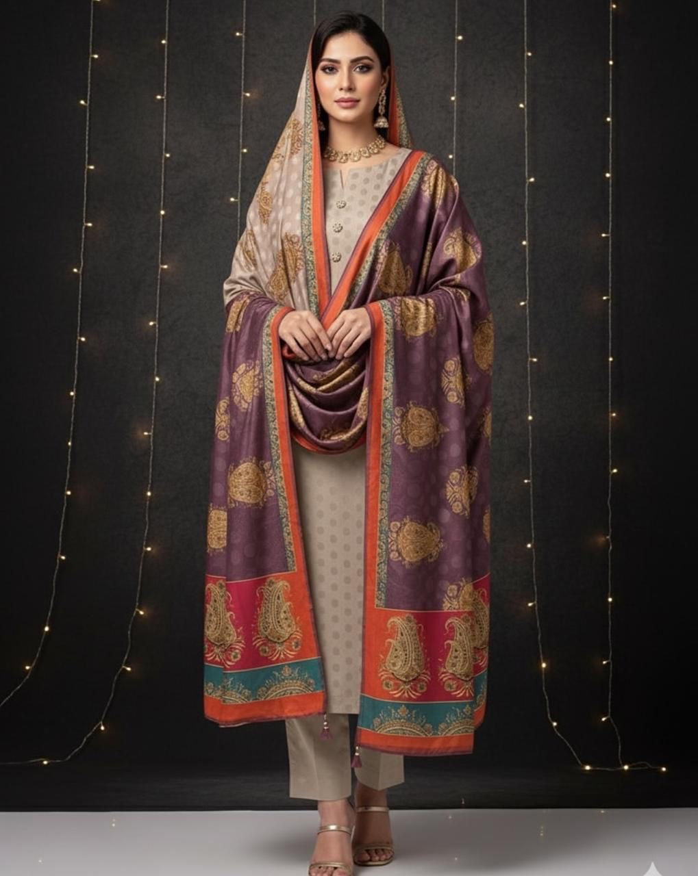 3 Pc Unstitched Self Jacquard Wool/Dhanak