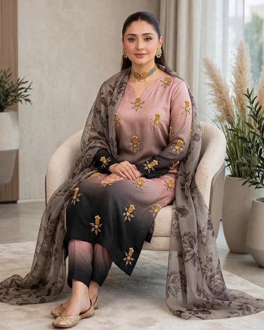 3 Pc Unstitched Shamoze Silk Digital Tye N Dye(KBS022A)