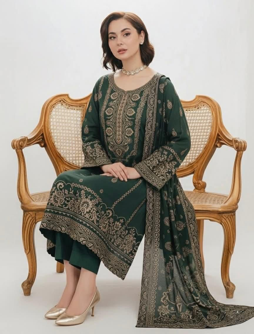 3 Pc Unstitched Wool jacquard