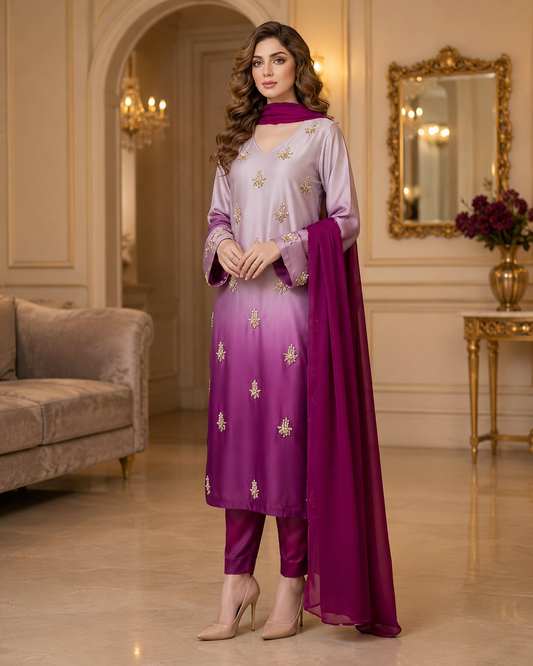 3 Pc Unstitched Shamoze Silk Digital Tye N Dye(KBS021A)