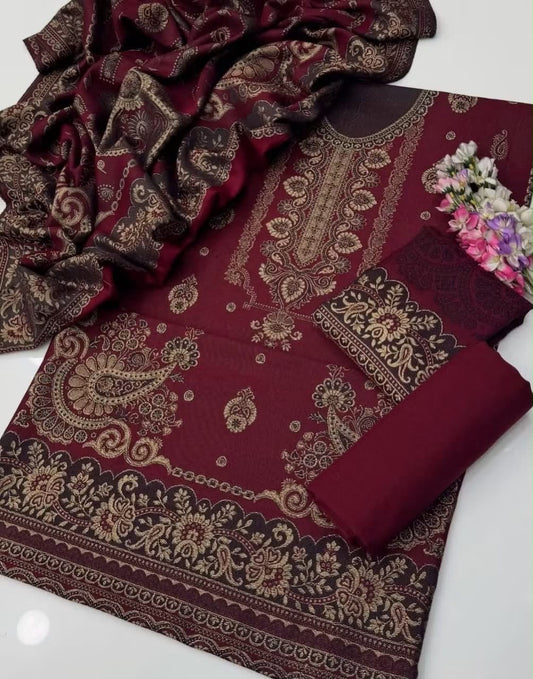 3 Pc Unstitched Pashmina Wool Jacquard