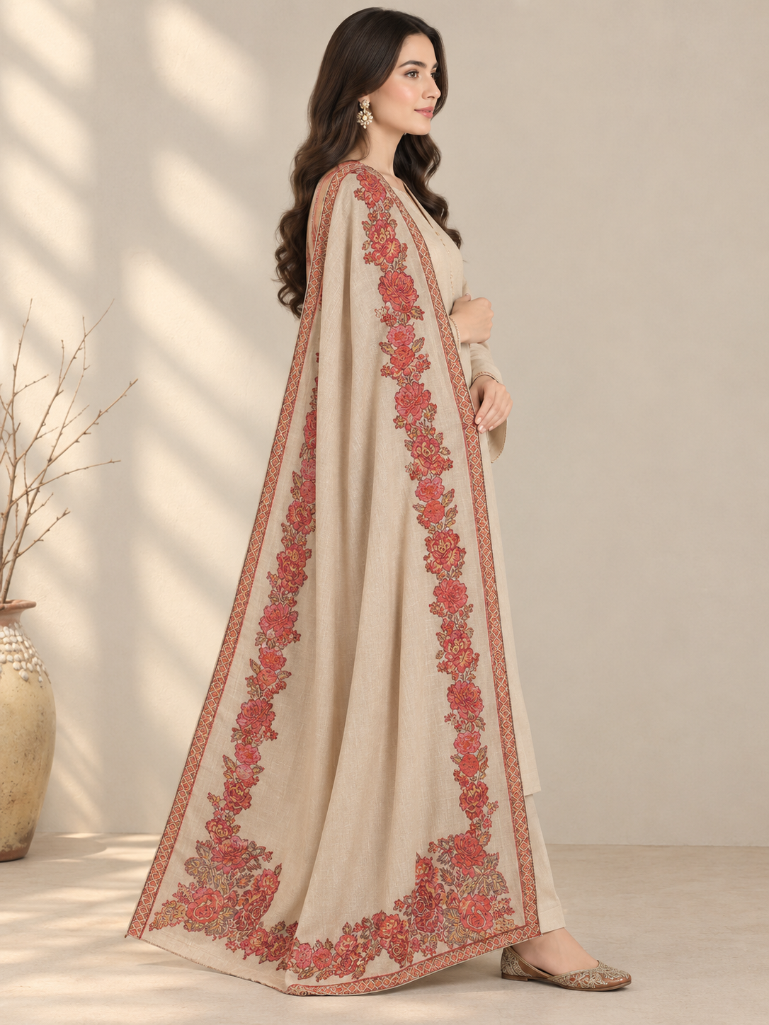 Pashmina wool gulab Kari Shawl