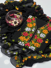 2 Pc Unstitched Ribbon work Chiffon