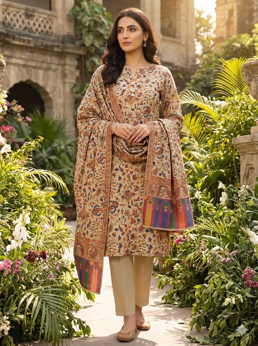 3 Pc Unstitched Kalamkari Pashmina Wool