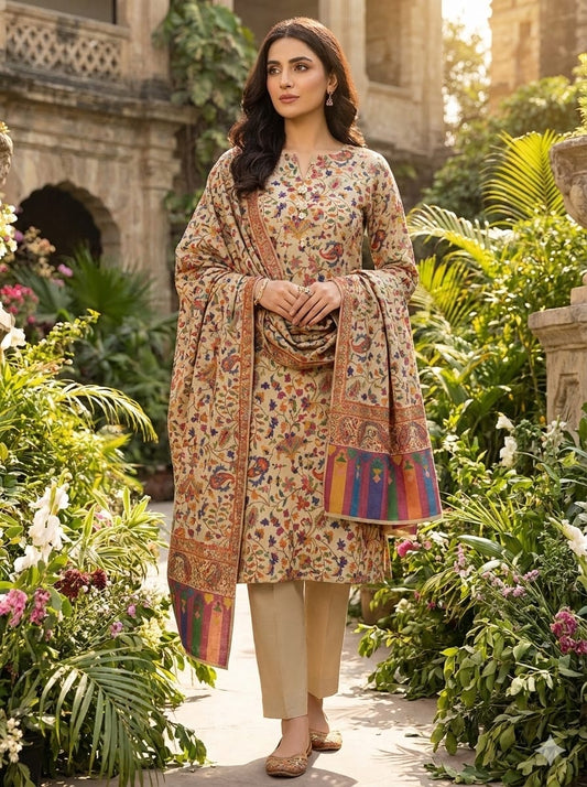 3 Pc Unstitched Kalamkari Pashmina Wool