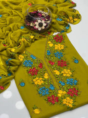 2 Pc Unstitched Ribbon work Chiffon