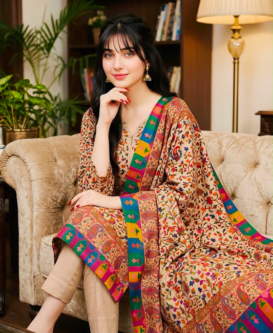 3 Pc Unstitched Kalamkari Pashmina Wool(KSB273)