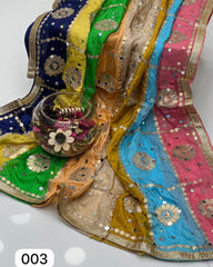 Silk Multi Patches Gotta,Pasting Mirror & Beads 4 Sided Lace Work  Dupatta KSB0K12