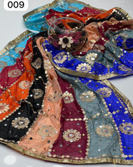 Silk Multi Patches Gotta,Pasting Mirror & Beads 4 Sided Lace Work  Dupatta KSB0K12