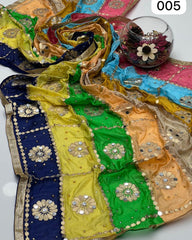 Silk Multi Patches Gotta,Pasting Mirror & Beads 4 Sided Lace Work  Dupatta KSB0K12