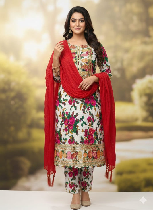 3 Pc Unstitched Pure Marina All Over Digital Print