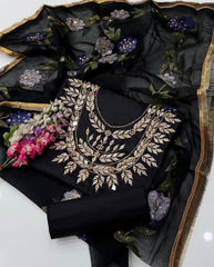 3 Pc Fancy Mirror Unstitched Katan Silk