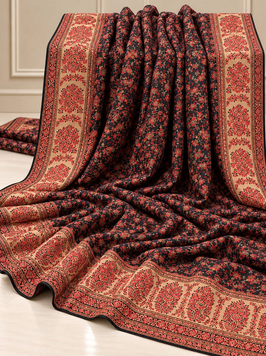Pure Pashmina Kaani Work Heavy Border Shawl (KB-21B)
