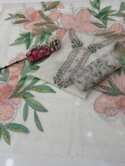 2 Pc Unstitched Iznik Brand Handmade Organza Oil paint