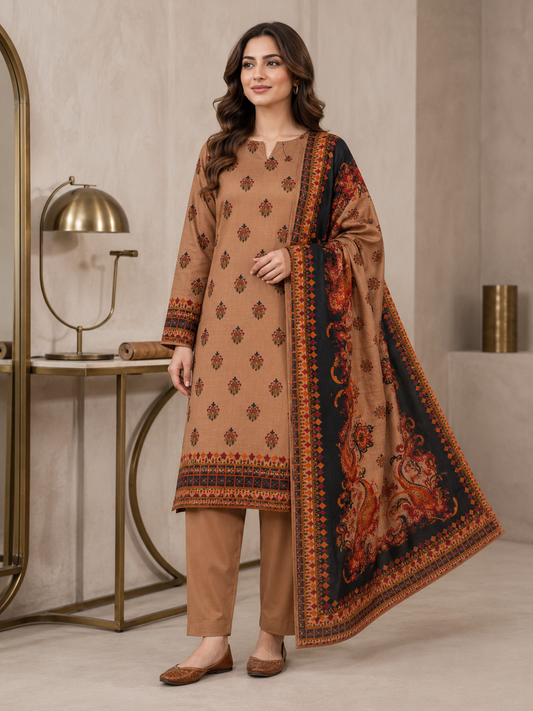 3 Pc Unstitched Kalamkari Pashmina Wool(KSB271)