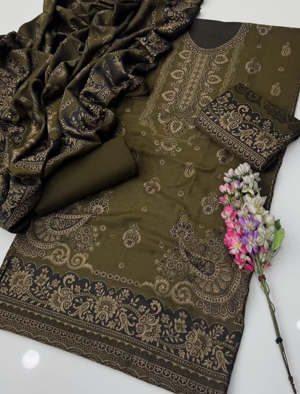 3 Pc Unstitched Wool jacquard