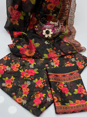 3 Pc Unstitched Shamoze Silk Digital Print Sequence Emb