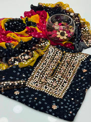 2 Pc Bamber Chiffon Handmade Chunri Gotta