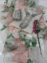 2 Pc Unstitched Iznik Brand Handmade Organza Oil paint