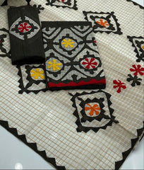 3PC UNSTITCHED HANDMADE APPLIC WORK