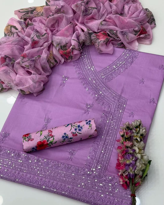 3 Pc Unstitched Sequence Embroidery Lawn
