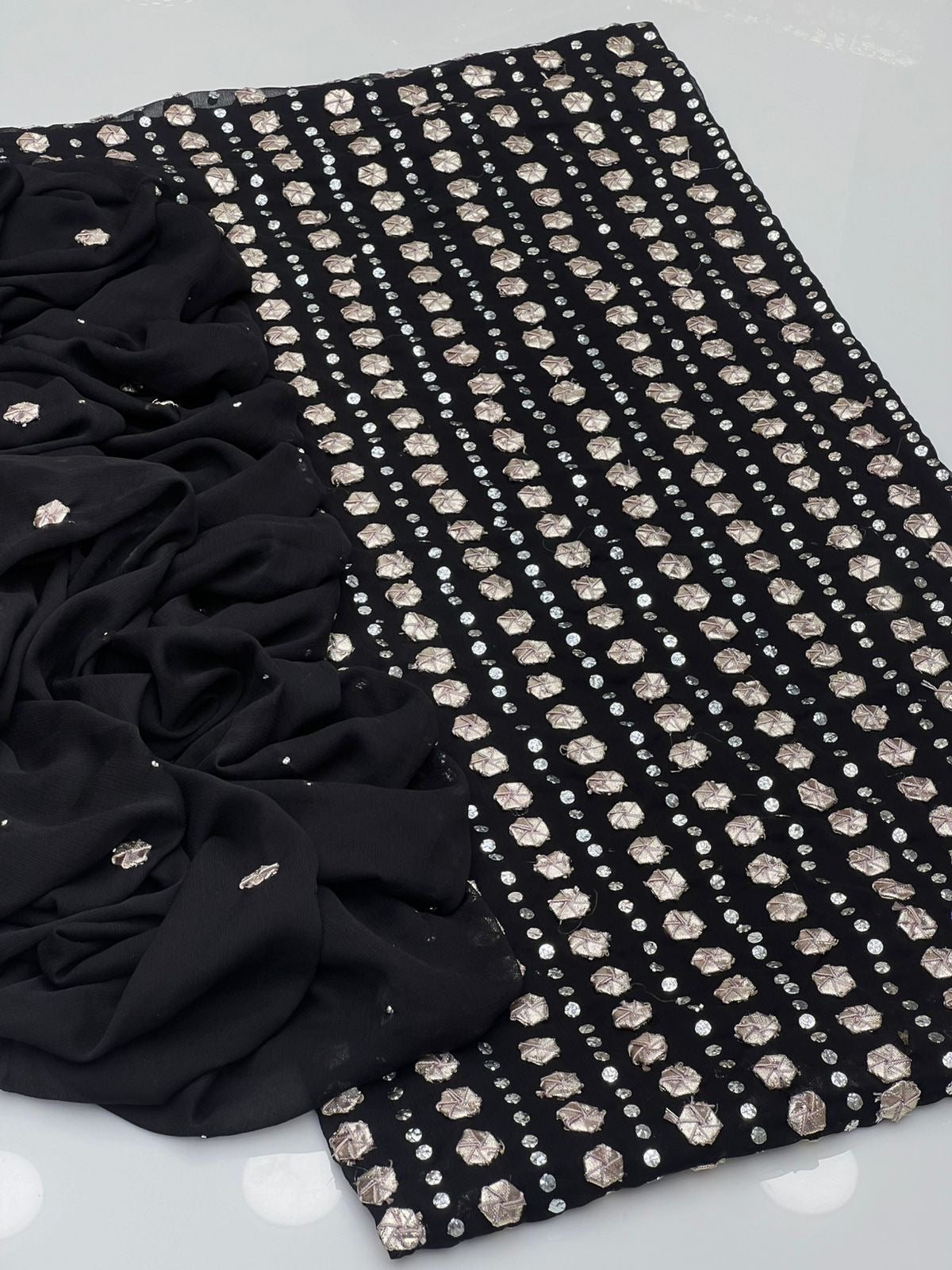 2 Pc Unstitched Handmade Gotta mukesh chiffon