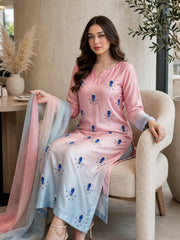 3 Pc Unstitched Shamoze Silk Digital Print Pearl Beads