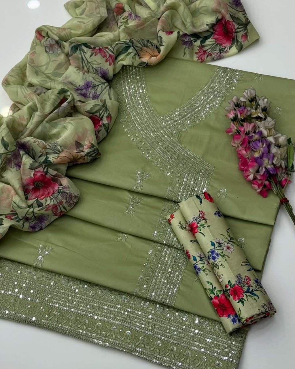 3 Pc Unstitched Sequence Embroidery Lawn
