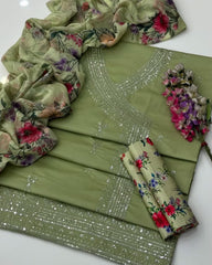 3 Pc Unstitched Sequence Embroidery Lawn