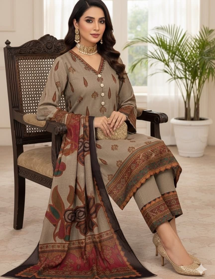 3 Pc Unstitched Kalamkari Pashmina Wool