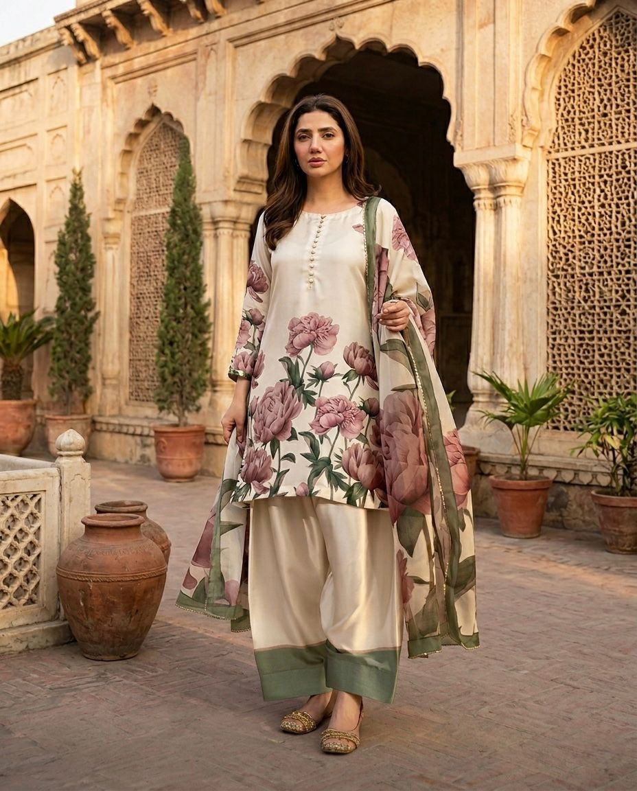3 Pc Unstitched Shamoze Silk Digital Prints (KSB 22)