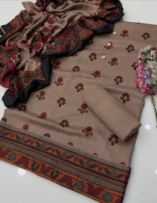 3 Pc Unstitched Kalamkari Pashmina Wool
