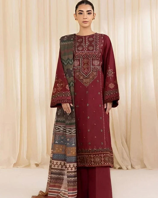 3 Pc Unstitched Dhanak Embroidered