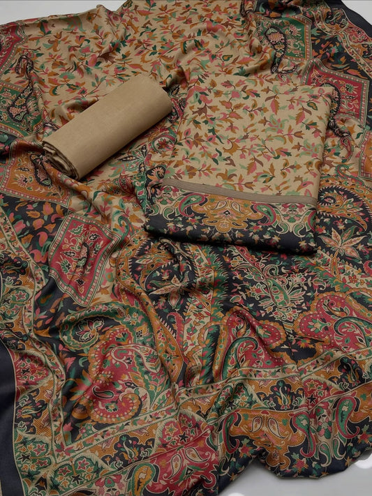 3 Pc Unstitched Kalamkari Pashmina Wool(KSB282)