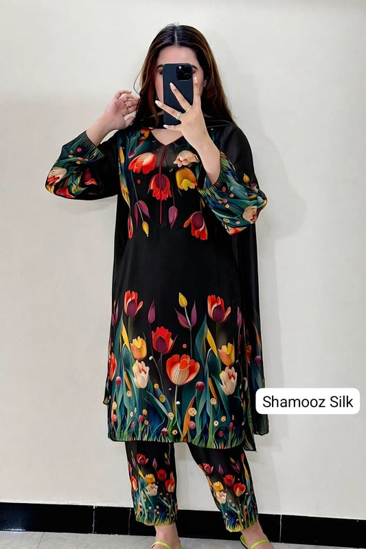 3 Pc Unstitched Shamoze Silk Digital Prints
