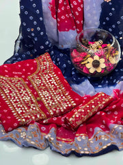 2 Pc Bamber Chiffon Handmade Chunri Gotta