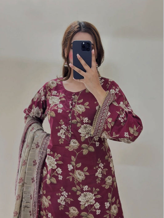 3 Pc Unstitched Digital Print  Swiss Lawn