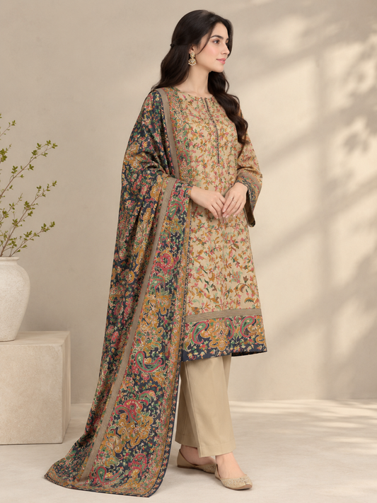 3 Pc Unstitched Kalamkari Pashmina Wool(KSB282)