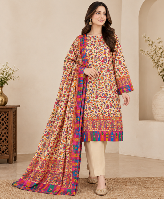 3 Pc Unstitched Kalamkari Pashmina Wool(KSB273)