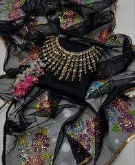 2 pc unstitched zaari beads organza oil paint