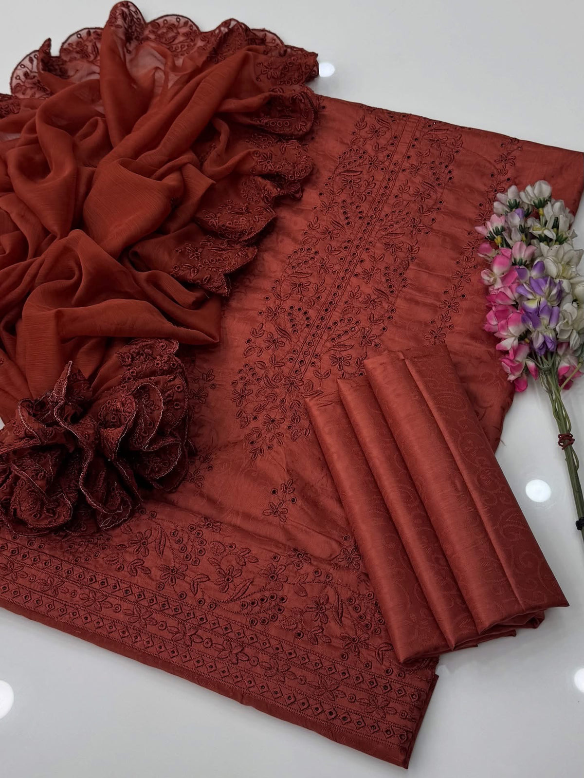 3 Pc Unstitched Viscose Silk Chicken